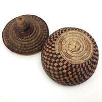 Colorful Vintage Handwoven Lidded Basket Presumed African