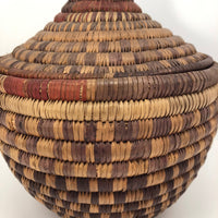 Colorful Vintage Handwoven Lidded Basket Presumed African