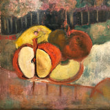 Oil on Canvas Landscape with Sliced Apples, Signed Burns