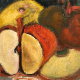Oil on Canvas Landscape with Sliced Apples, Signed Burns