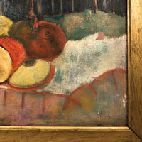 Oil on Canvas Landscape with Sliced Apples, Signed Burns