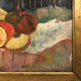 Oil on Canvas Landscape with Sliced Apples, Signed Burns