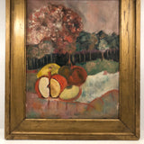 Oil on Canvas Landscape with Sliced Apples, Signed Burns