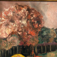 Oil on Canvas Landscape with Sliced Apples, Signed Burns