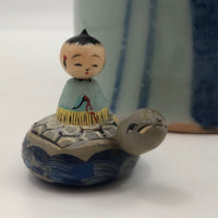 Charming Vintage Japanese Hand-painted Kokeshi-type Boy on Turtle