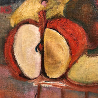 Oil on Canvas Landscape with Sliced Apples, Signed Burns