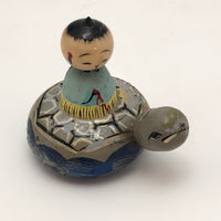 Charming Vintage Japanese Hand-painted Kokeshi-type Boy on Turtle