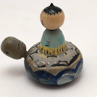 Charming Vintage Japanese Hand-painted Kokeshi-type Boy on Turtle