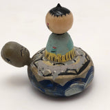 Charming Vintage Japanese Hand-painted Kokeshi-type Boy on Turtle