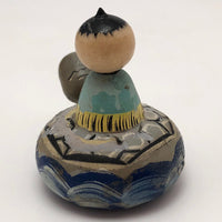 Charming Vintage Japanese Hand-painted Kokeshi-type Boy on Turtle