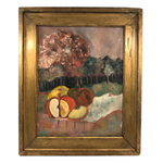 Oil on Canvas Landscape with Sliced Apples, Signed Burns