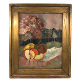 Oil on Canvas Landscape with Sliced Apples, Signed Burns