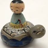 Charming Vintage Japanese Hand-painted Kokeshi-type Boy on Turtle