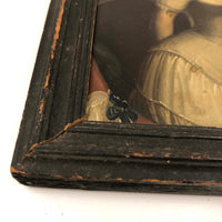 SOLD Woman and Bird, Very Finely Done Small 19th C. Oil on Tin Boudoir Painting