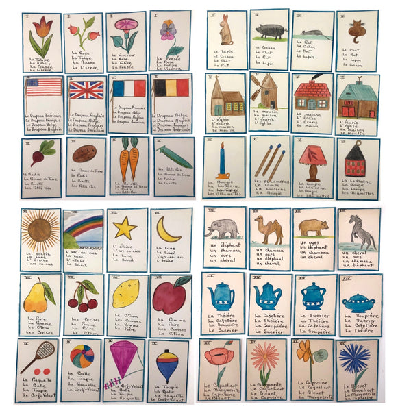 Handmade, Hand-drawn "Parlons-Francais" Playing Cards (Complete Deck, 60 Cards)