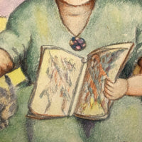 Woman in Green Dress with Dog, Vintage Watercolor Signed E.B. Mae Bryde