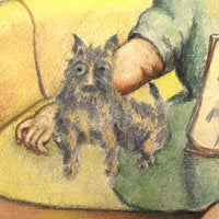 Woman in Green Dress with Dog, Vintage Watercolor Signed E.B. Mae Bryde