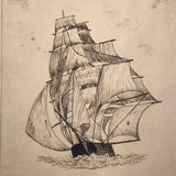 Two Late 19th C. Boston Pen and Ink Clipper Ship Drawings on Ledger Paper