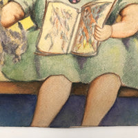 Woman in Green Dress with Dog, Vintage Watercolor Signed E.B. Mae Bryde