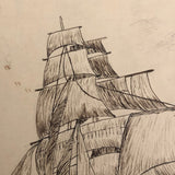 Two Late 19th C. Boston Pen and Ink Clipper Ship Drawings on Ledger Paper