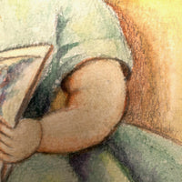 Woman in Green Dress with Dog, Vintage Watercolor Signed E.B. Mae Bryde