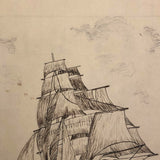 Two Late 19th C. Boston Pen and Ink Clipper Ship Drawings on Ledger Paper