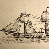 Two Late 19th C. Boston Pen and Ink Clipper Ship Drawings on Ledger Paper