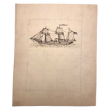 Two Late 19th C. Boston Pen and Ink Clipper Ship Drawings on Ledger Paper