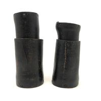 Antique Handmade Leather Dice Cups with Bone Die and Hand-Carved Chips