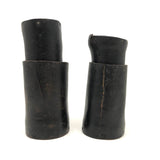 Antique Handmade Leather Dice Cups with Bone Die and Hand-Carved Chips
