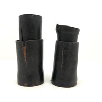 Antique Handmade Leather Dice Cups with Bone Die and Hand-Carved Chips