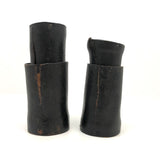 Antique Handmade Leather Dice Cups with Bone Die and Hand-Carved Chips