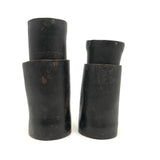 Antique Handmade Leather Dice Cups with Bone Die and Hand-Carved Chips