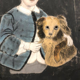 Boy with Dog 19th Century Folk Art "Sandpaper" Painting