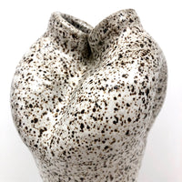 Double Opening White Speckled Studio Pottery Vase, Signed P. Wood