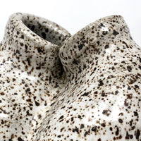 Double Opening White Speckled Studio Pottery Vase, Signed P. Wood