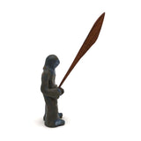 Little Blue Glazed Clay Man with Giant Blade