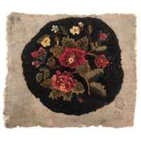 Antique Roundish Hooked Wool Roses on Linen