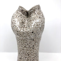Double Opening White Speckled Studio Pottery Vase, Signed P. Wood