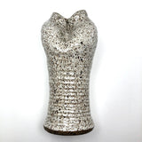 Double Opening White Speckled Studio Pottery Vase, Signed P. Wood