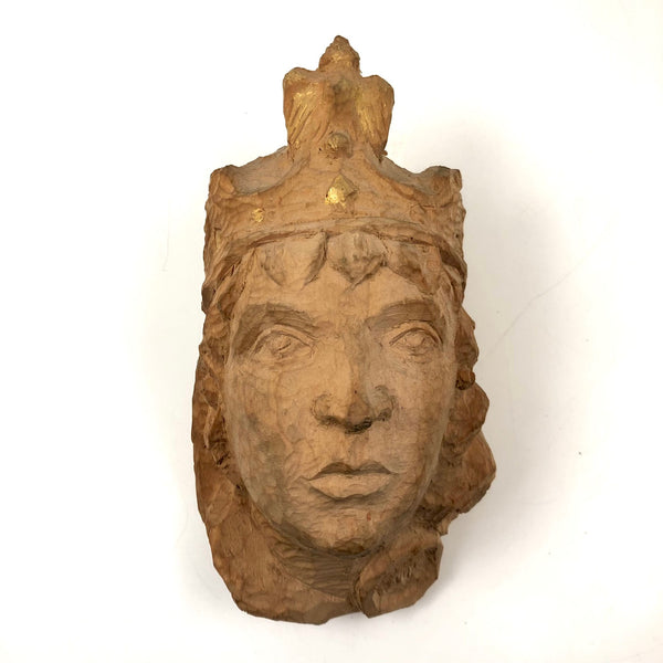 Lovely Vintage Carved Head with Crown, Presumed St. Jadwiga of Poland