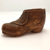 Carved Wooden Low Boot with Carved Laces