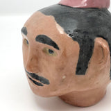 Ceramic Head, Man with Mustache and Pink Hat, by Bruce C, 1962