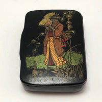 Japanese Lacquer Snuff Box with Woman in Kimono