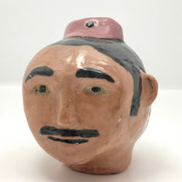 Ceramic Head, Man with Mustache and Pink Hat, by Bruce C, 1962