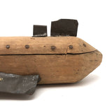 Folk Art Wooden Submarine with Metal Fins