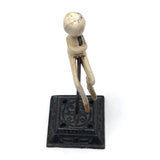 Curious Little Folk Art Carved Figure on Antique Receipt Post