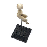 Curious Little Folk Art Carved Figure on Antique Receipt Post