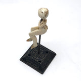 Curious Little Folk Art Carved Figure on Antique Receipt Post