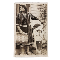 Shoshone Native American Woman with Baby in Papoose, 1917 Real Photo Postcard
